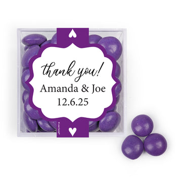 Personalized Wedding Hearts JUST CANDY favor cube with Just Candy Milk Chocolate Minis