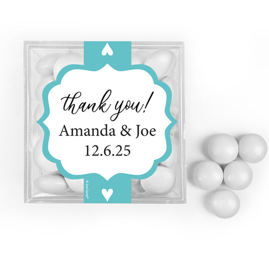 Personalized Wedding Hearts JUST CANDY favor cube with Just Candy Milk Chocolate Minis