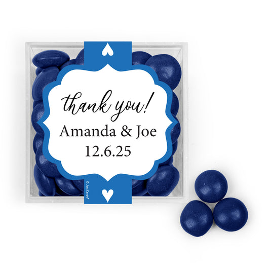 Personalized Wedding Hearts JUST CANDY favor cube with Just Candy Milk Chocolate Minis