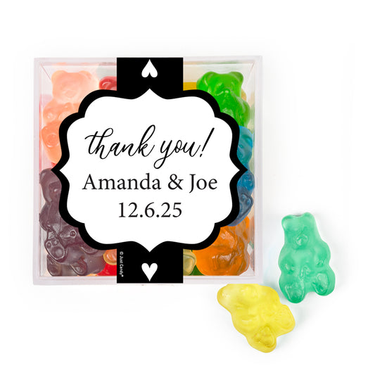 Personalized Wedding Hearts JUST CANDY® favor cube with Gummy Bears