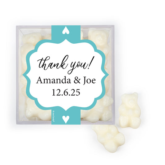 Personalized Wedding Hearts JUST CANDY favor cube with Gummy Bears
