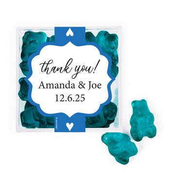 Personalized Wedding Hearts JUST CANDY favor cube with Gummy Bears