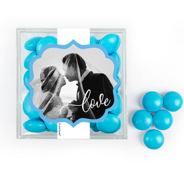 Personalized Wedding Photo Love JUST CANDY favor cube with Just Candy Milk Chocolate Minis