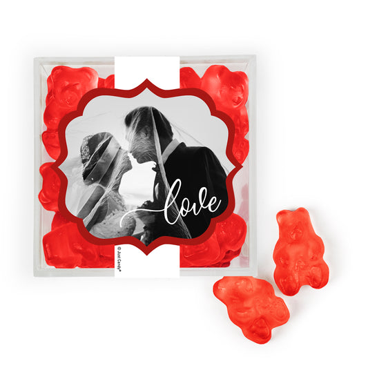 Personalized Wedding Photo Love JUST CANDY favor cube with Gummy Bears