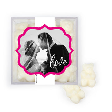Personalized Wedding Photo Love JUST CANDY favor cube with Gummy Bears
