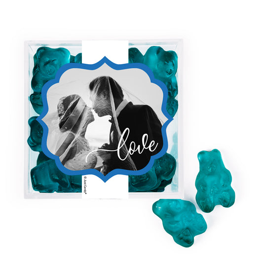 Personalized Wedding Photo Love JUST CANDY favor cube with Gummy Bears