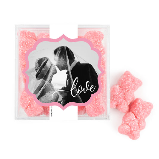 Personalized Wedding Photo Love JUST CANDY® favor cube with Sugar Sanded Gummy Bears