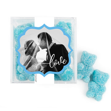 Personalized Wedding Photo Love JUST CANDY favor cube with Sugar Sanded Gummy Bears