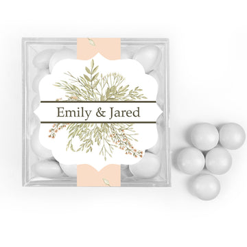 Personalized Wedding Wildflower JUST CANDY favor cube with Just Candy Milk Chocolate Minis