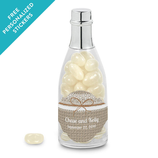 Wedding Favor Personalized Champagne Bottle Burlap and Lace