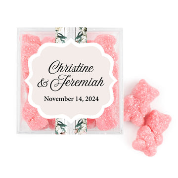 Personalized Wedding Elegant Arrangement JUST CANDY favor cube with Sugar Sanded Gummy Bears