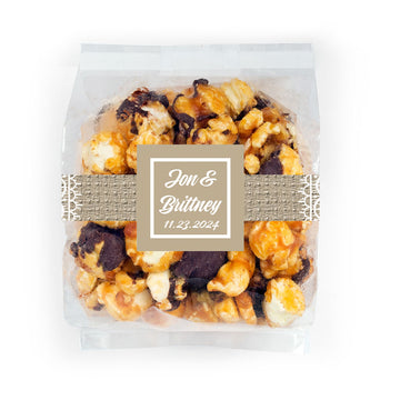 Personalized Wedding Burlap and Lace Chocolate Caramel Sea Salt Gourmet Popcorn 3.5 oz Bags