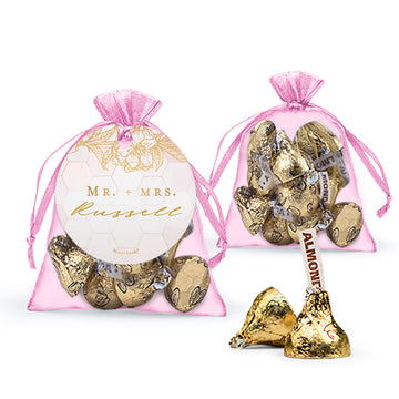 Personalized Wedding Blushing Dream Hershey's Kisses Organza Bag with Gift Tag