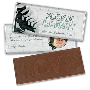 Personalized Wedding Contemporary Foliage Embossed Chocolate Bar & Wrapper