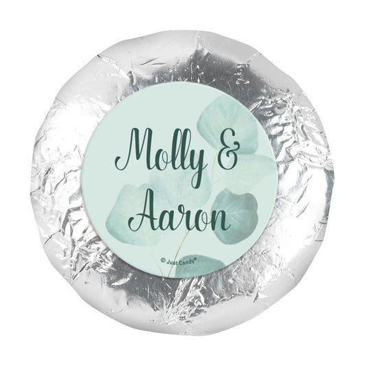 Personalized Wedding Favor 1.25" Sticker Peaceful Eucalyptus (48 Stickers)