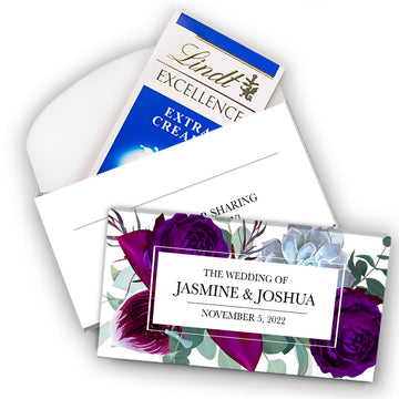 Deluxe Personalized Wedding Elegant Botanicals Lindt Chocolate Bar in Gift Box (3.5oz)