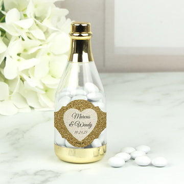 Personalized Wedding Glittery Heart Champagne Bottle with Just Candy Chocolate Minis