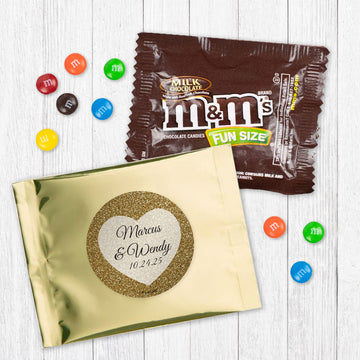 Personalized Wedding Sparlking Heart Candy Favor Bag - M&Ms or Skittles