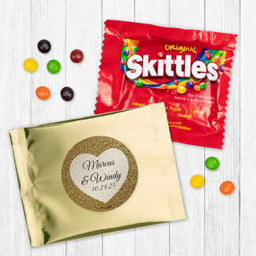Personalized Wedding Sparlking Heart Skittles Favor Bag