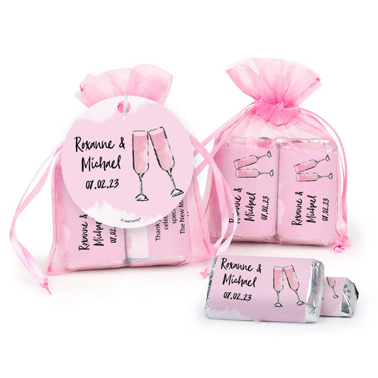 Personalized Champagne Wedding Celebration Hershey's Miniatures in Organza Bags with Gift Tag