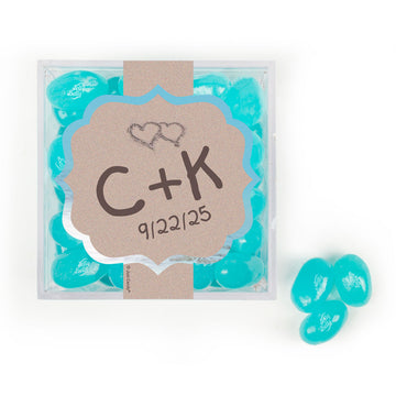 Personalized Wedding Hearts in the Sand JUST CANDY favor cube with Jelly Belly Jelly Beans