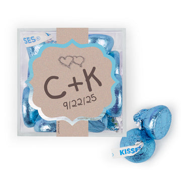 Personalized Wedding Hearts in the Sand JUST CANDY favor cube with Hershey's Kisses
