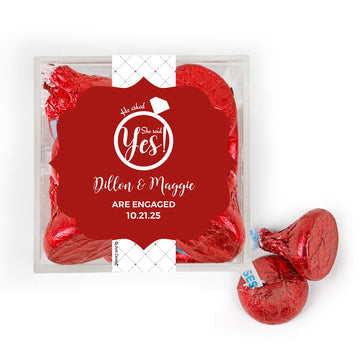 Personalized Wedding Engagement She Said Yes! Ring JUST CANDY favor cube with Hershey's Kisses
