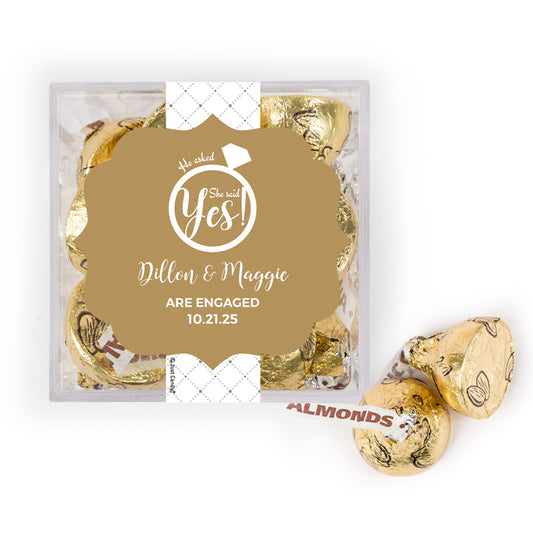 Personalized Wedding Engagement She Said Yes! Ring JUST CANDY favor cube with Hershey's Kisses