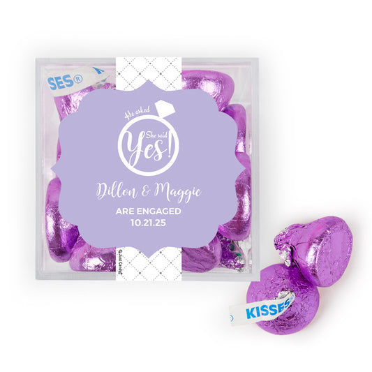 Personalized Wedding Engagement She Said Yes! Ring JUST CANDY favor cube with Hershey's Kisses