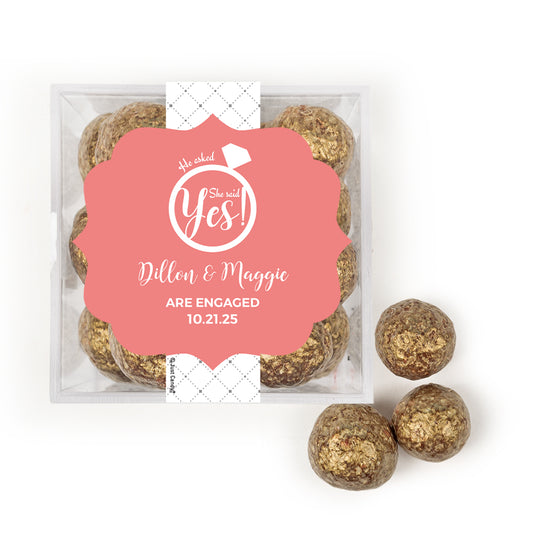 Personalized Wedding Engagement She Said Yes! Ring JUST CANDY® favor cube with Prosecco Cordials