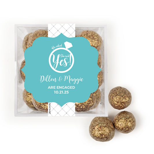 Personalized Wedding Engagement She Said Yes! Ring JUST CANDY® favor cube with Prosecco Cordials