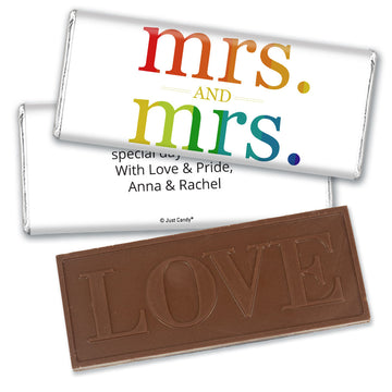 Personalized Lesbian Wedding Mrs. & Mrs. Rainbow Embossed Chocolate Bar