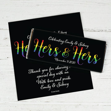 Personalized Lesbian Wedding Hers & Hers Rainbow Chocolate Bar Wrappers Only