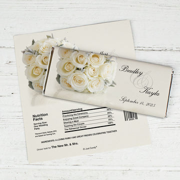 Wedding Rehearsal Dinner Personalized Chocolate Bar Wrappers White Bouquet