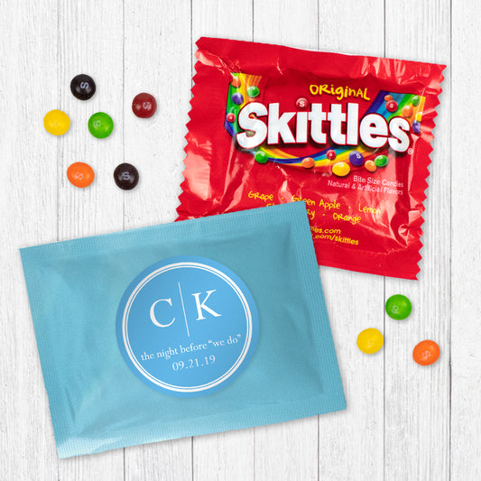 Personalized Wedding Rehearsal Dinner Side by Side Skittles Favor Bag