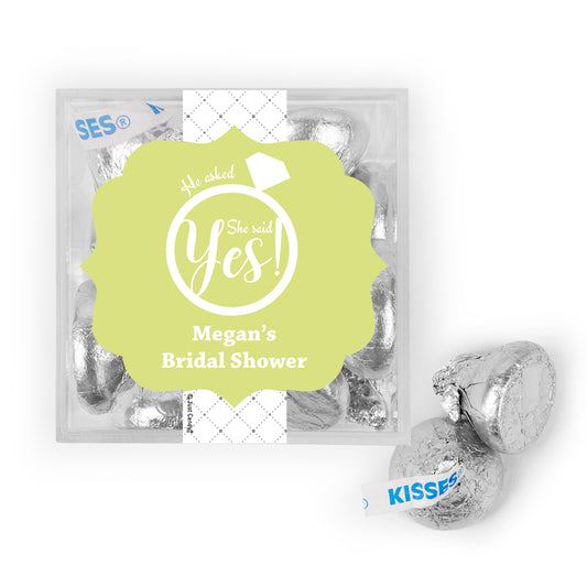 Personalized Bridal Shower She Said Yes! JUST CANDY favor cube with Hershey's Kisses