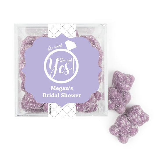 Personalized Bridal Shower She Said Yes JUST CANDY® favor cube with Sugar Sanded Gummy Bears