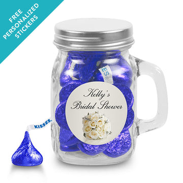 Bridal Shower Favor Personalized Mini Mason Mug White Roses Bouquet (12 Pack)
