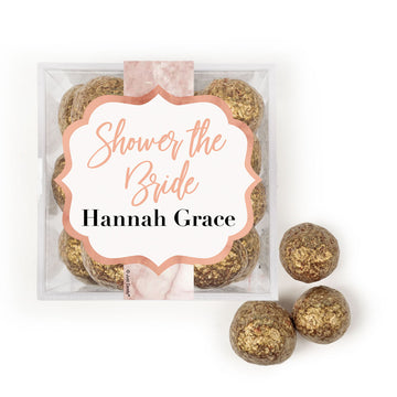 Personalized Bridal Shower Shower the Bride JUST CANDY favor cube with Prosecco Cordials