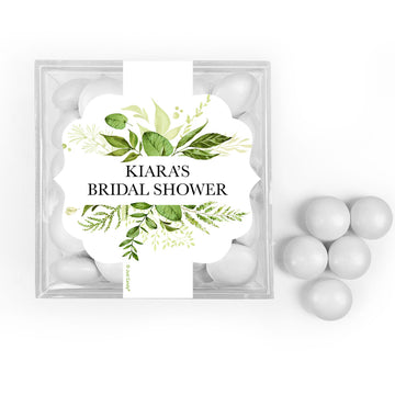 Personalized Bridal Shower Botanical JUST CANDY favor cube with Just Candy Milk Chocolate Minis