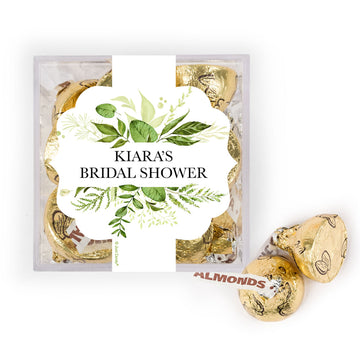 Personalized Bridal Shower Botancial Greenery JUST CANDY favor cube with Hershey's Kisses