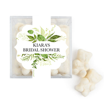 Personalized Bridal Shower Botanical Greenery JUST CANDY favor cube with Sugar Sanded Gummy Bears