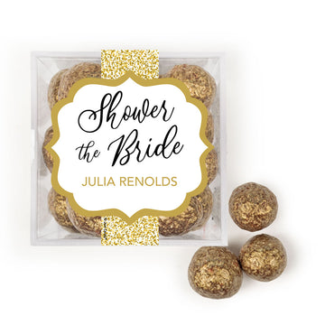 Personalized Bridal Shower Shower the Bride in Glitter JUST CANDY favor cube with Prosecco Cordials