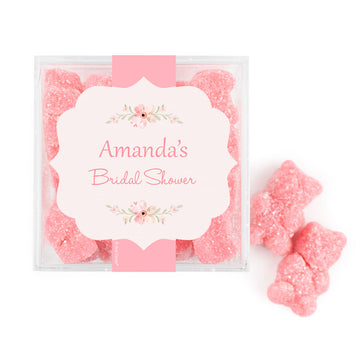 Personalized Bridal Shower Pink Pastel Floral JUST CANDY favor cube with Sugar Sanded Gummy Bears