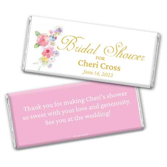 Bridal Shower Favor Personalized Standard Chocolate Bar Wrappers - Pink Watercolor Floral (6 Wrappers Per Sheet)