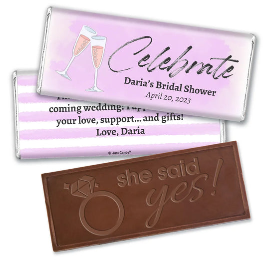 Personalized Champagne Celebration Bridal Shower Favor Embossed Chocolate Bar