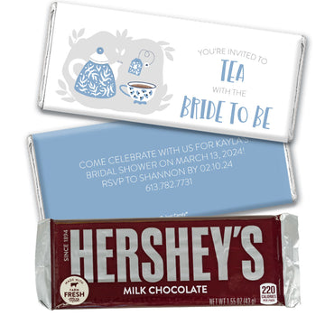 Personalized Blue Tea Party Bridal Shower Invitation Chocolate Bar