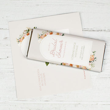 Personalized Pink Rose Bridal Shower Favor Chocolate Bar Wrappers