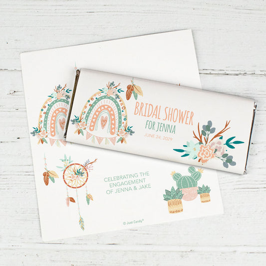 Boho Personalized Bridal Shower Favor Chocolate Bar Wrappers