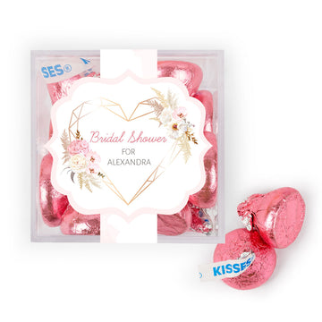 Personalized Bridal Shower Floral Heart JUST CANDY favor cube with Hershey's Kisses